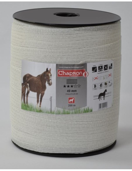 Ruban 40 mm 8 fils conducteur inox 0.20 mm 200 mètres Chapron Lemenager Blanc
