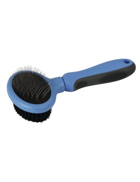 Brosse double flexible pour chien bleu