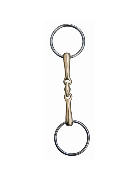 Mors double brisure 18 mm maillechort anneaux inox - HKM Acier