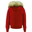 Bomber PENELOPE LEPREVOST "Lyon" Capuche fausse fourrure Rouge