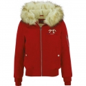 Bomber PENELOPE LEPREVOST "Lyon" Capuche fausse fourrure Rouge