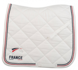 Tapis de selle de dressage FFE logoté Lamicell avec trois cordelettes Blanc