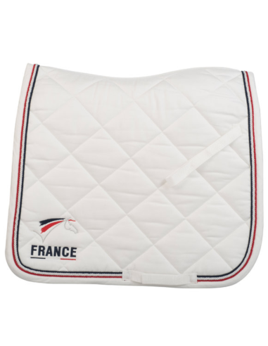 Tapis de selle de dressage FFE logoté Lamicell avec trois cordelettes Blanc