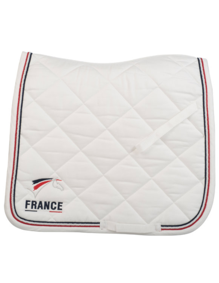 Tapis de selle de dressage FFE logoté Lamicell avec trois cordelettes Blanc
