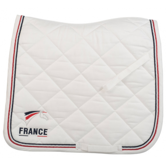 Tapis de selle de dressage FFE logoté Lamicell avec trois cordelettes Blanc