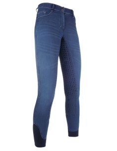 Jean d'équitation Summer Denim Easy- fond 3/4 en silicone enfants HKM