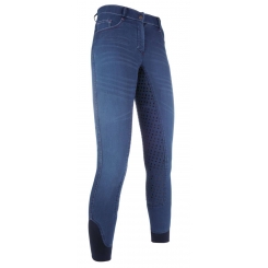 Jean d'équitation Summer Denim Easy- fond 3/4 en silicone enfants HKM