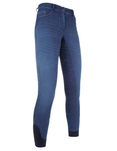 Jean d'équitation Summer Denim Easy- fond 3/4 en silicone enfants HKM