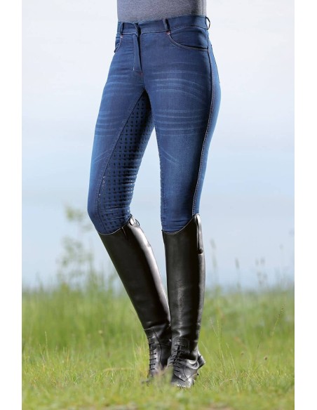 Jean d'équitation Summer Denim Easy- fond 3/4 en silicone enfants HKM