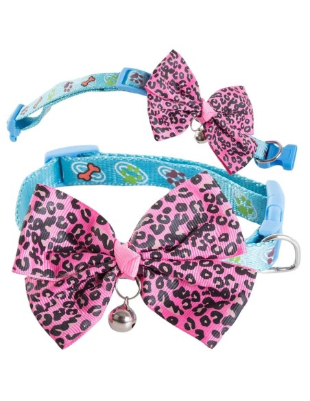 Collier chien ou chat réglable avec noeud et clochette