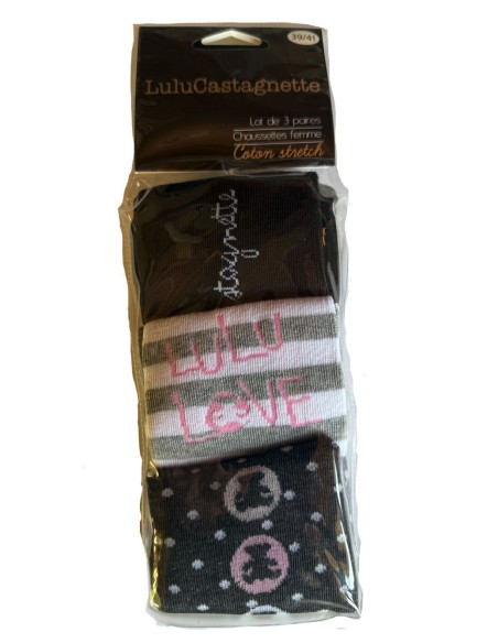 Lot de 3 paires de chaussettes 80% Coton Lulu Castagnette