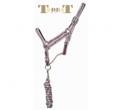 TdeT Licol doublé cuir et longe US Gris / Rose