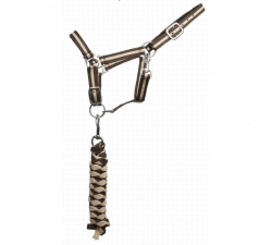 TdeT Licol doublé cuir et longe US Marron foncé / Beige