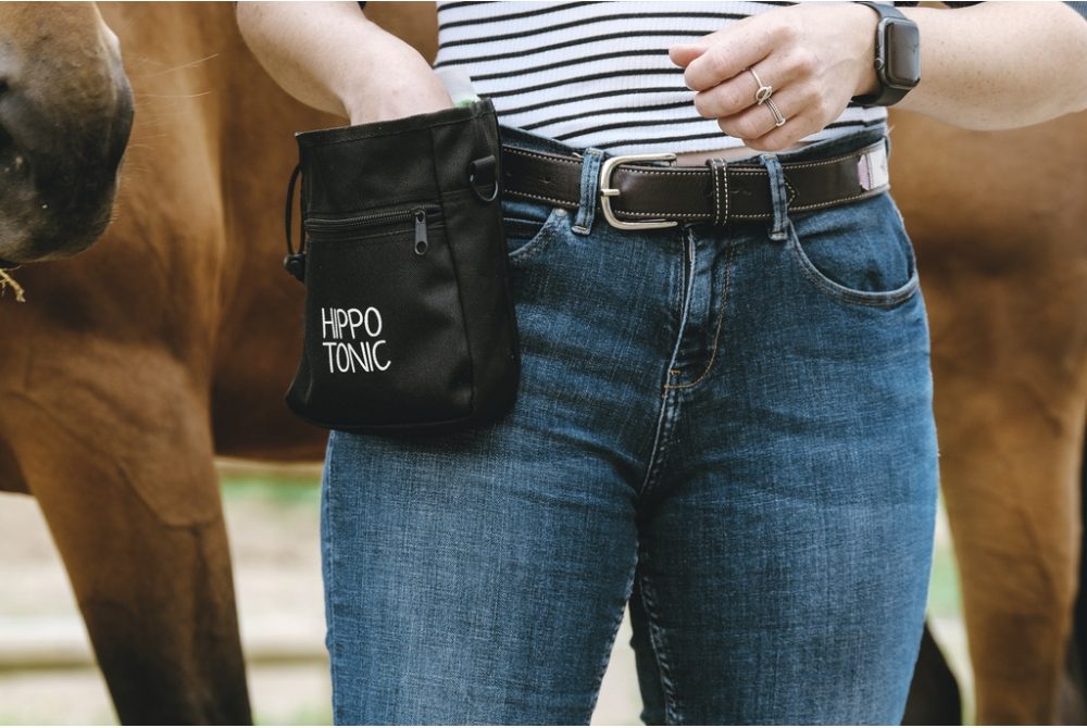 cavalier mettant sa main dans une pochette à friandise hippotonic